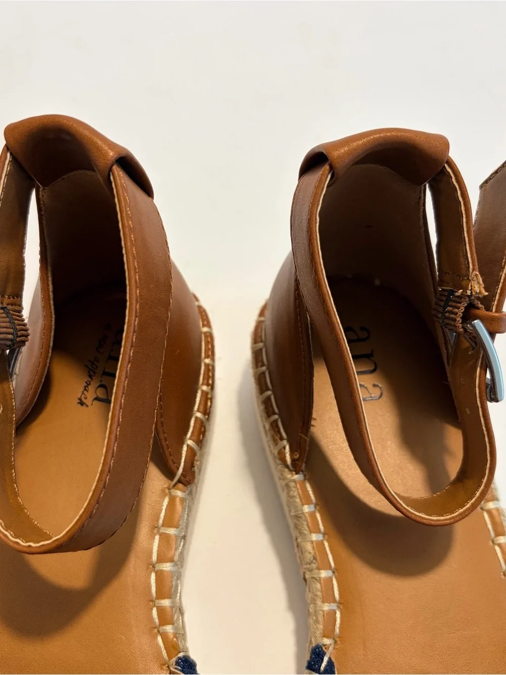 a.n.a Navy Denim Espadrille Platform Sandals with Tan Ankle Strap